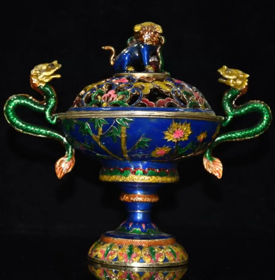 China brass cloisonne Plum, Orchid, Bamboo and Chrysanthemum Incense burner crafts statue