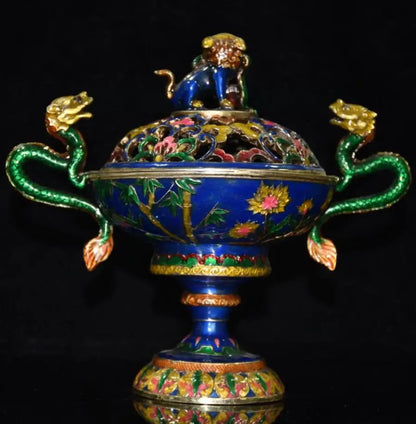 China brass cloisonne Plum, Orchid, Bamboo and Chrysanthemum Incense burner crafts statue