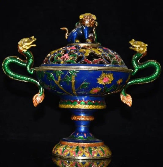 China brass cloisonne Plum, Orchid, Bamboo and Chrysanthemum Incense burner crafts statue