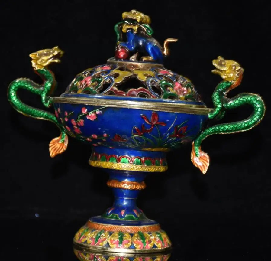 China brass cloisonne Plum, Orchid, Bamboo and Chrysanthemum Incense burner crafts statue