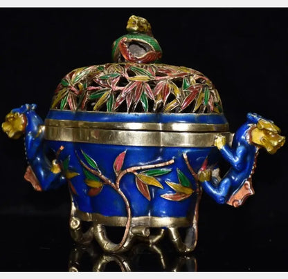 China brass cloisonne bamboo Incense burner crafts statue