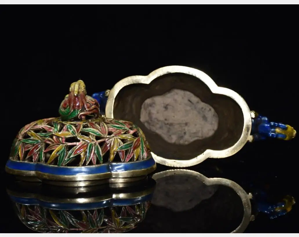 China brass cloisonne bamboo Incense burner crafts statue