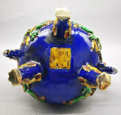 China brass cloisonne double dragon ear incense burner crafts statue