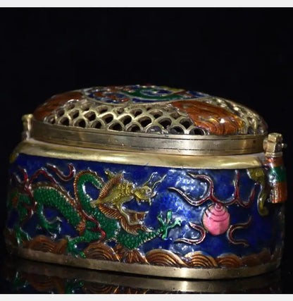 China brass cloisonne dragon Incense burner crafts statue