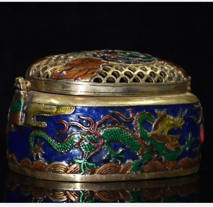 China brass cloisonne dragon Incense burner crafts statue