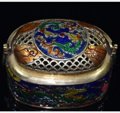 China brass cloisonne dragon Incense burner crafts statue