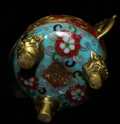 China brass cloisonne dragon head Incense burner crafts statue