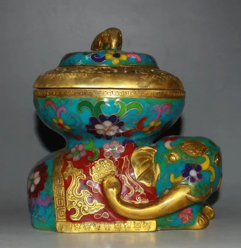 China brass cloisonne elephant Incense burner crafts statue