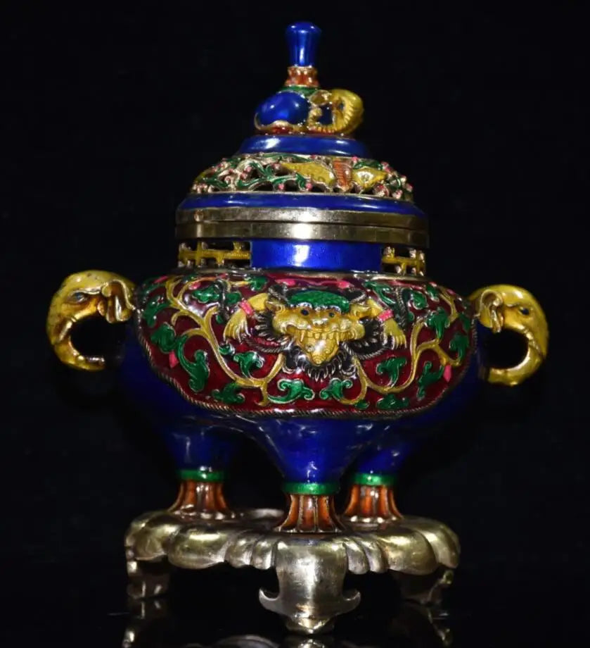 China brass cloisonne elephant Incense burner crafts statue