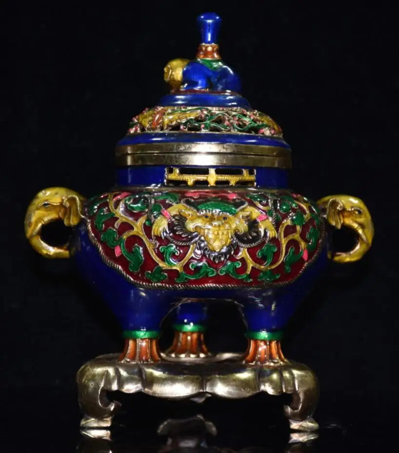China brass cloisonne elephant Incense burner crafts statue