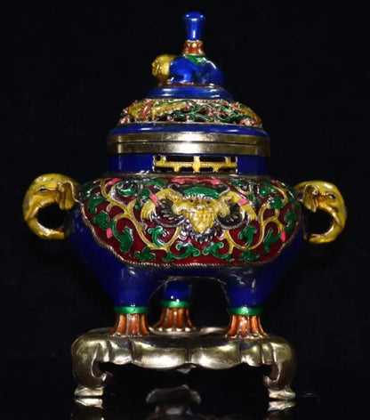 China brass cloisonne elephant Incense burner crafts statue
