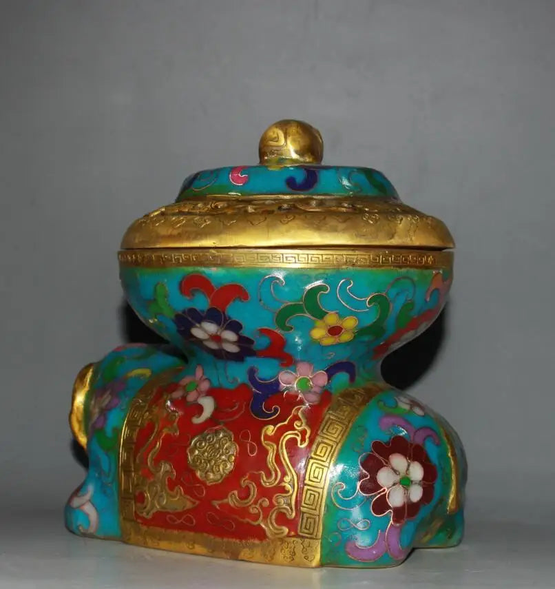 China brass cloisonne elephant Incense burner crafts statue