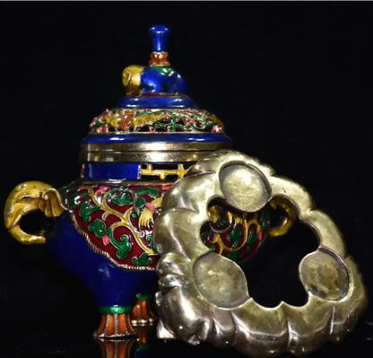 China brass cloisonne elephant Incense burner crafts statue