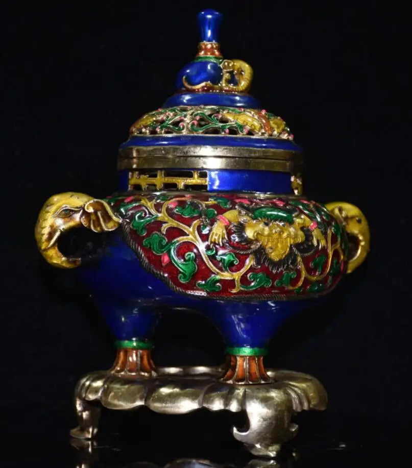 China brass cloisonne elephant Incense burner crafts statue