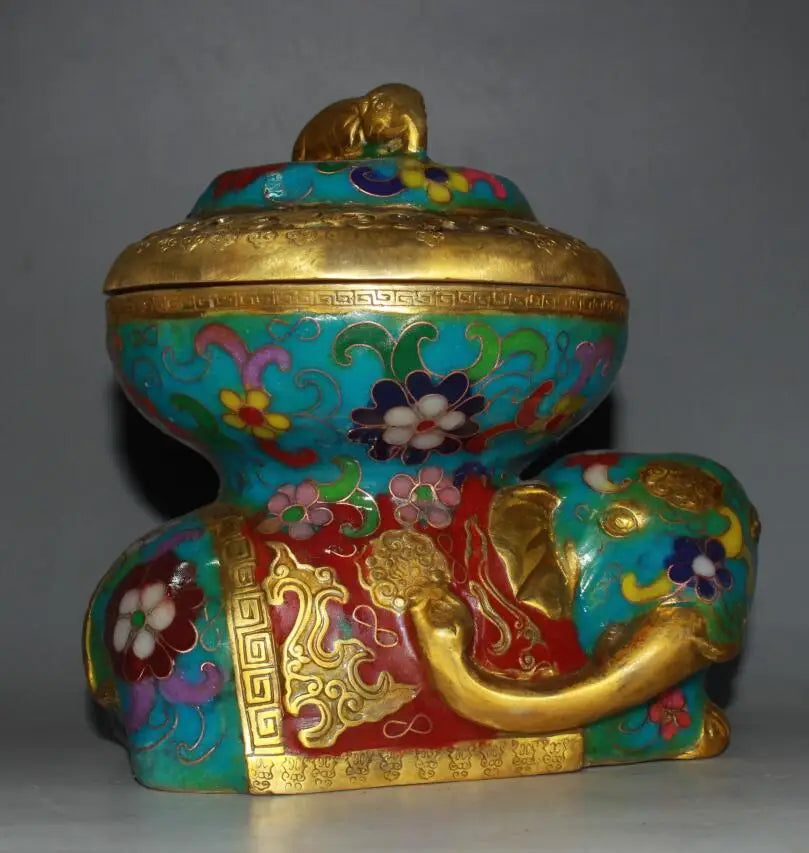 China brass cloisonne elephant Incense burner crafts statue