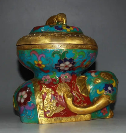 China brass cloisonne elephant Incense burner crafts statue