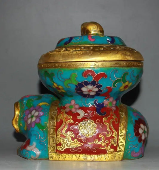 China brass cloisonne elephant Incense burner crafts statue