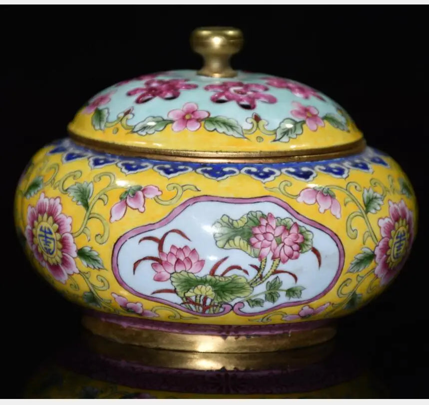 China brass cloisonne flowers Pattern Incense burner crafts statue