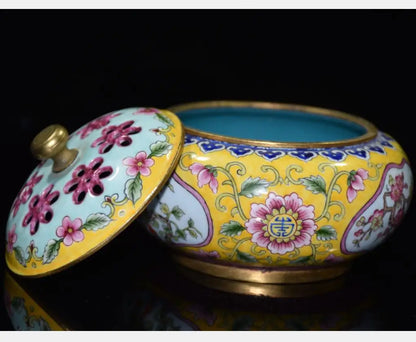 China brass cloisonne flowers Pattern Incense burner crafts statue