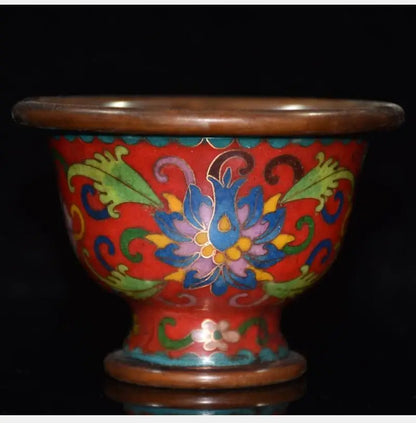 China brass cloisonne flowers Pattern bowl crafts statue