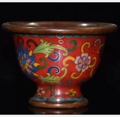 China brass cloisonne flowers Pattern bowl crafts statue
