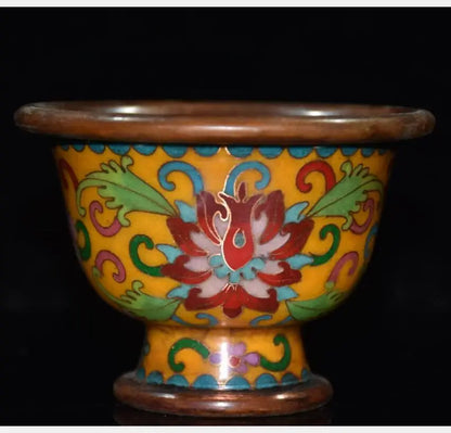 China brass cloisonne flowers Pattern bowl crafts statue