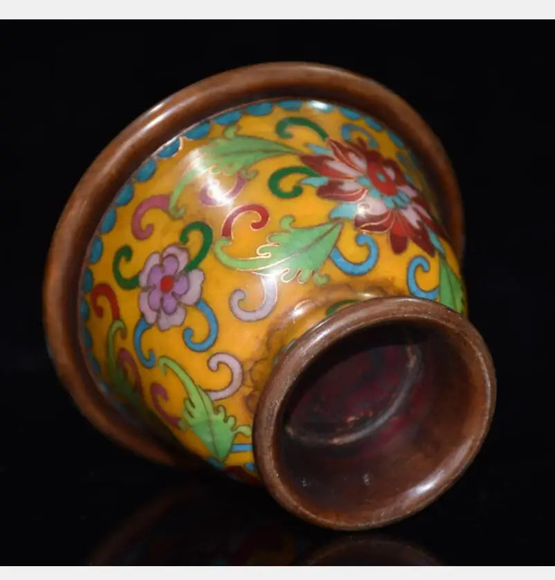 China brass cloisonne flowers Pattern bowl crafts statue