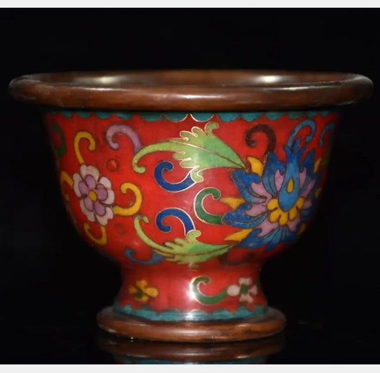 China brass cloisonne flowers Pattern bowl crafts statue