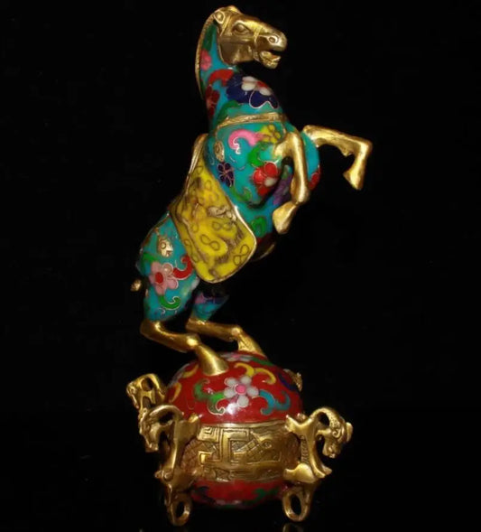 China brass cloisonne horse Treads qiankun crafts statue