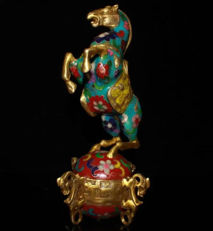 China brass cloisonne horse Treads qiankun crafts statue
