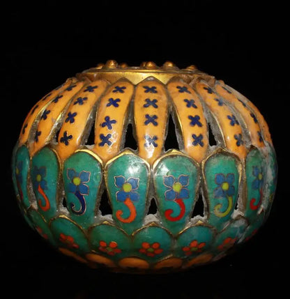 China brass cloisonne lotus Incense burner crafts statue