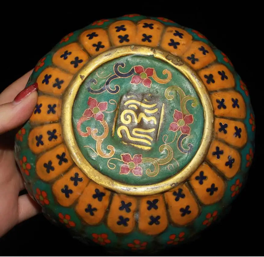 China brass cloisonne lotus Incense burner crafts statue
