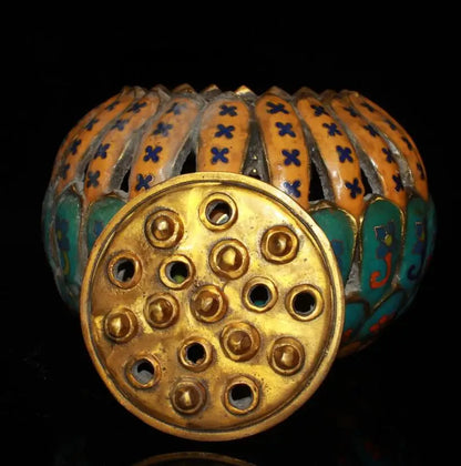 China brass cloisonne lotus Incense burner crafts statue