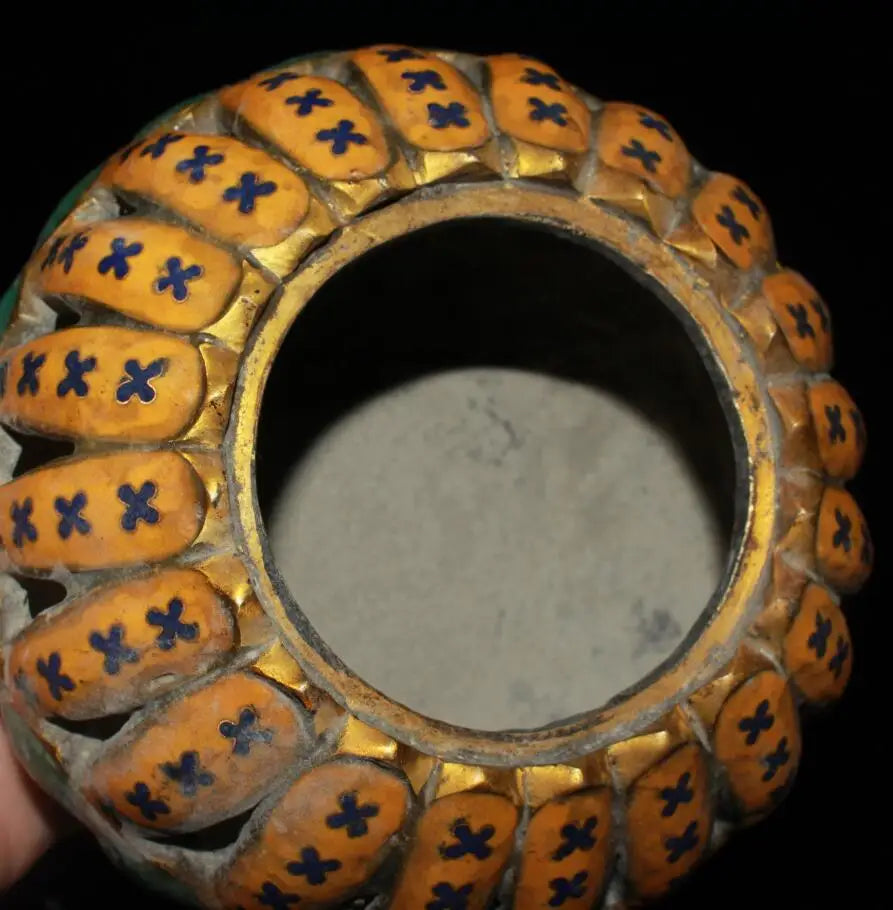 China brass cloisonne lotus Incense burner crafts statue