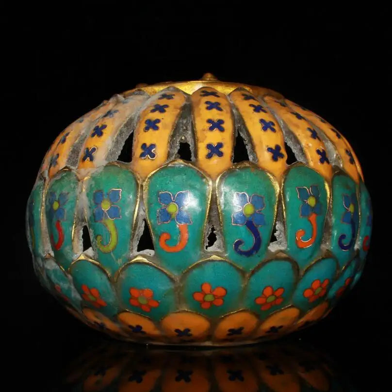 China brass cloisonne lotus Incense burner crafts statue