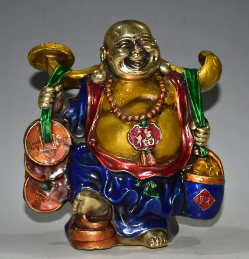 China brass cloisonne money bag maitreya Buddha crafts statue