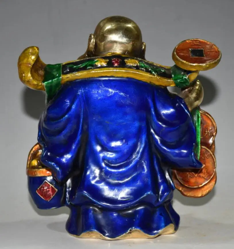 China brass cloisonne money bag maitreya Buddha crafts statue