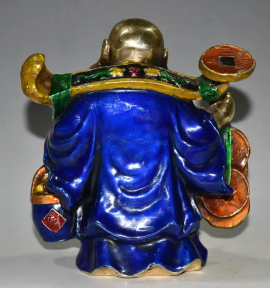 China brass cloisonne money bag maitreya Buddha crafts statue