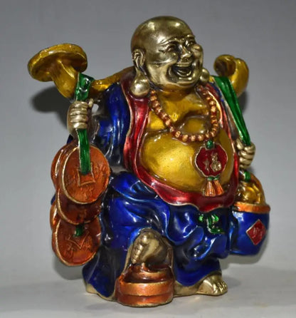China brass cloisonne money bag maitreya Buddha crafts statue