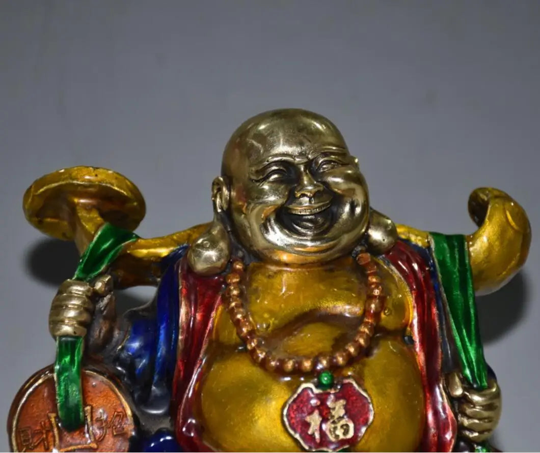 China brass cloisonne money bag maitreya Buddha crafts statue