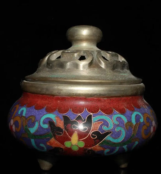 China brass cloisonne three foot Incense burner crafts statue
