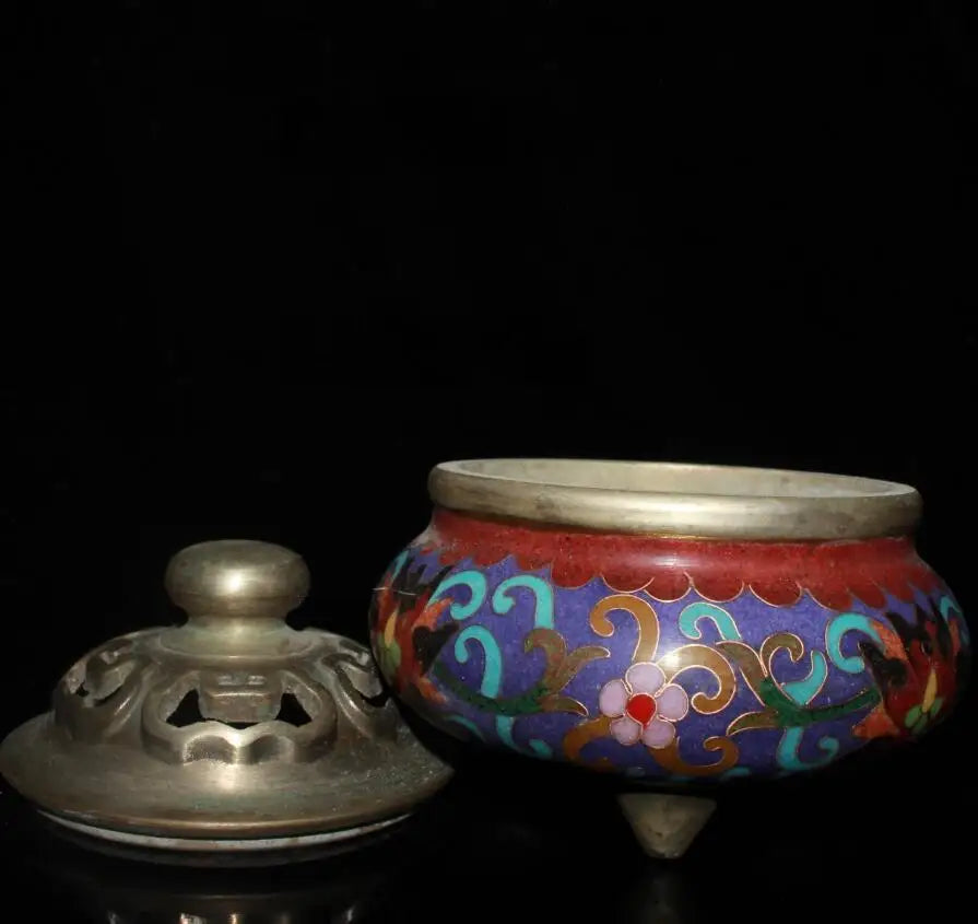 China brass cloisonne three foot Incense burner crafts statue