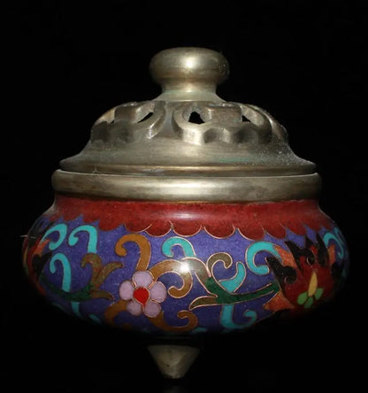 China brass cloisonne three foot Incense burner crafts statue
