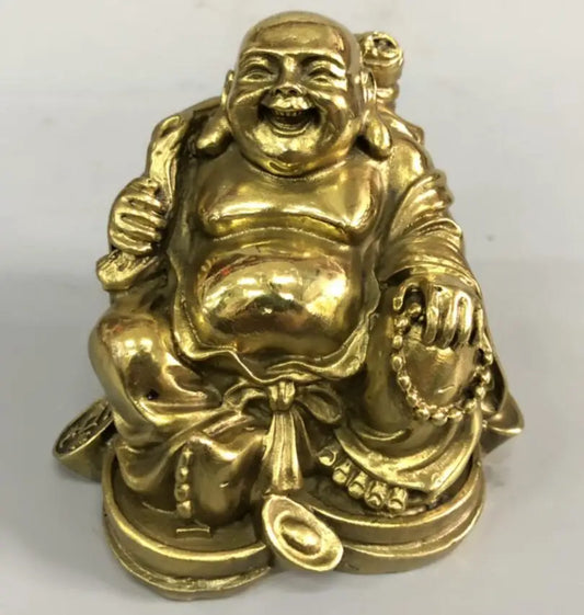 China brass cloth bag maitreya Buddha small crafts statue