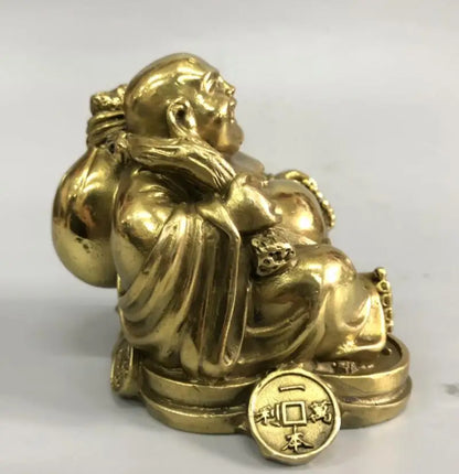 China brass cloth bag maitreya Buddha small crafts statue