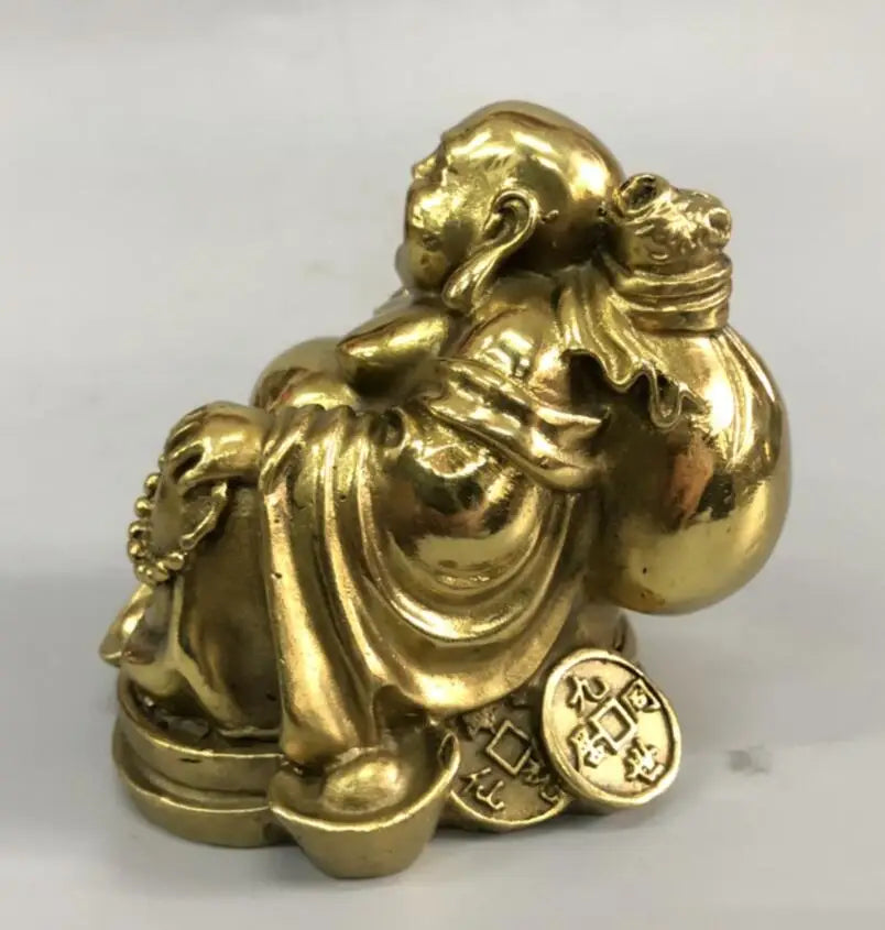 China brass cloth bag maitreya Buddha small crafts statue