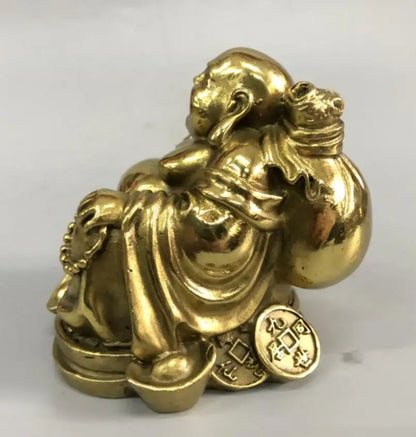 China brass cloth bag maitreya Buddha small crafts statue