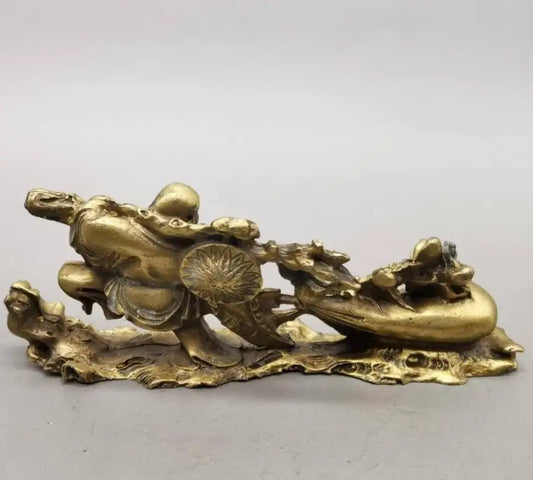 China brass cloth bag maitreya Buddha small crafts statue