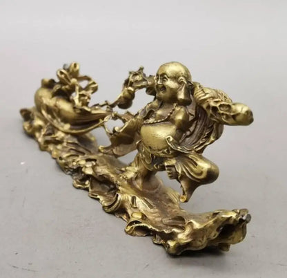 China brass cloth bag maitreya Buddha small crafts statue
