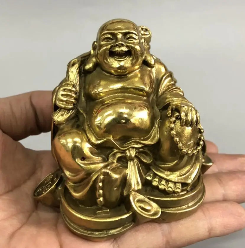 China brass cloth bag maitreya Buddha small crafts statue